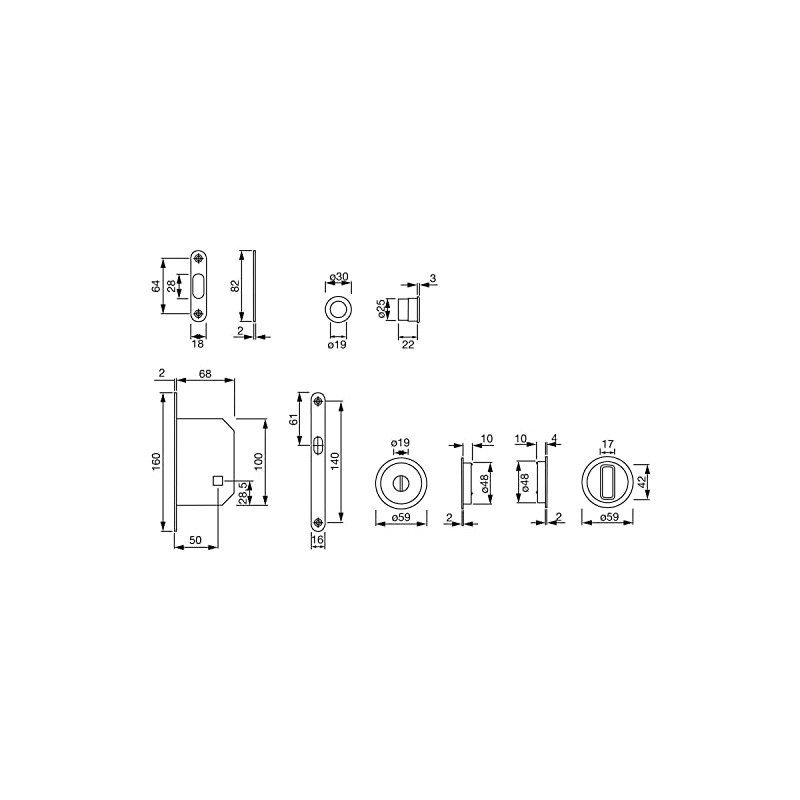 HOPPE 4920 Sliding Door Shell Set with Lock, Round Rosette