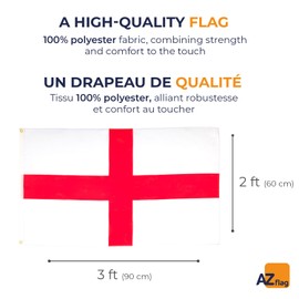 AZ FLAG - England Flag - 90x60 Cm - Light Polyester English Banner with Two Brass Eyelets - Fade Resistant - Vivid Colors - 2' x 3' Feet - 2x3 ft