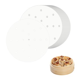 Charming Decoration せいろ シート 150枚入り 無漂白 セイロペーパー 使い捨て 蒸篭紙 丸型 蒸籠 穴あき 中華セイロ用調理用紙 蒸し器シート セイロ用紙 食材がくっつきにくい (白（150枚入れ）, 18cm*18cm)