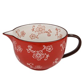 Gaolinci Cherry Blossom Pattern Kitchen Ceramic Mixing Bowl, 1 Quart Large Bowl, with Pouring Spout and Handle