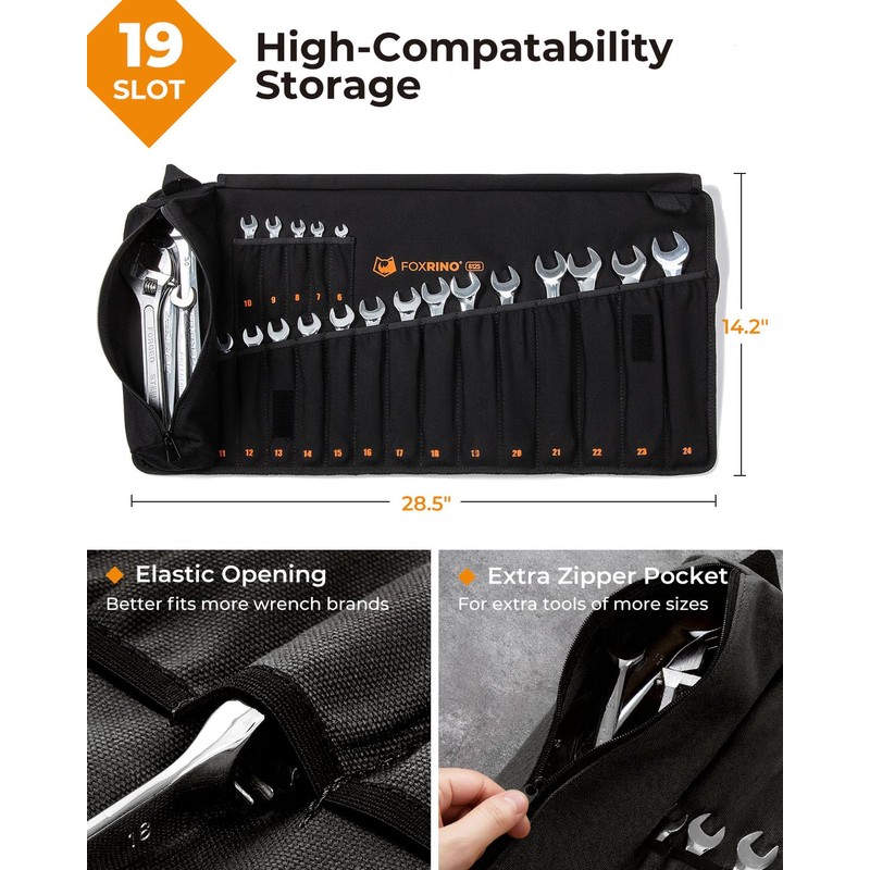 Foxrino Wrench Roll, Wrench Roll Up Pouch, Gifts for Men