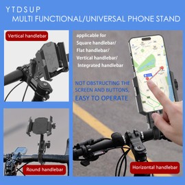 YTDSUP Motorcycle Phone Holder with Extended Arm, Bike Mountain Scooter ATV Treadmill Phone Mount, Handlebar Cell Phone Cradle Clamp, for All 4.7-6.9" Phones, Stronger Clamping Force Non-Drop (Black)