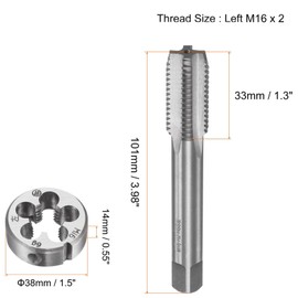Boxonly Tap and Die Sets,M16x2 Metric Left Hand Screw Thread Straight Flute Tap with Round Threading Die,Tap & Die Kit for Nut Screw Bolt Thread Repair