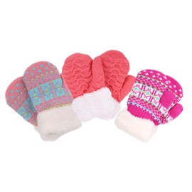 Toddler Mittens Girl Cotton, Warm Mittens, Knitted Mittens Age 2 - 6（3 Pairs）
