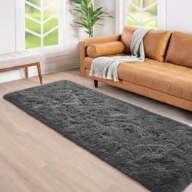 Merelax Soft Area Rug Fluffy Rugs for Living Room Bedroom Decor, 2x6 Runner Rug for Hallway, Shag Furry Bedside Rug Indoor Accent Floor Carpet, Non-Slip Plush Rug for Nursery Kids Room Dorm, Dark Grey