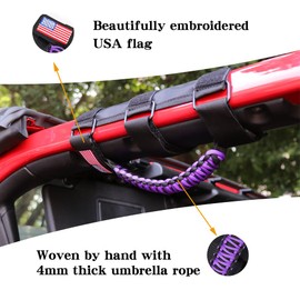 BESTAOO 2 x Roll Bar Grab Handles Paracord Grip Handle for Jeep Wrangler YJ TJ JK JL & Gladiator JT 1955-2022 UTV ATV, Fit for 2 to 4-inch Roll Bars, Upgrade Metal Buckle (Purple)