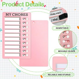 Erasable Chore Chart for Kids with Markers and Wall Hook,Sliding Daily Routine Chores Chart for Kids and Adults(1Pcs Pink)
