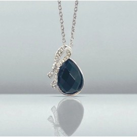 Unbranded Ribbon Faceted Teardrop Black Onyx Necklace 18K White Gold Plated 16-18" Chain