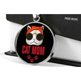 Fashion Jewelry COOL HIPPIE CAT MOM 1" Large Gem Pendant Sterling 925 Silver plate 20" necklace