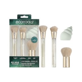 EcoTools EcoTools Sea Gems Face Makeup Brush & Sponge 4 Piece Set, Eco-Friendly Makeup Brushes & Makeup Sponge, For Foundation, Blush, Contour, & Setting Powder, Recycled Plastic, Cruelty-Free Tools