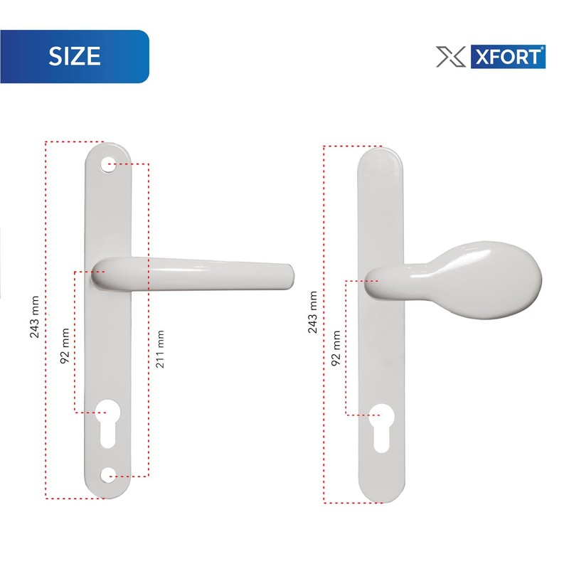 XFORT Uros White Door Handle, (PZ 92mm, Screw Hole Distance