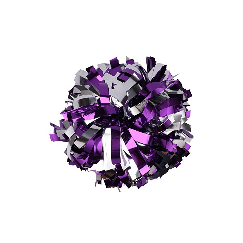 Metallic Cheerleader Cheerleading Pom Poms 6 inch 1 Pair (Purple/Silver)