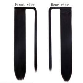 AZQUEEN Long Straight Ponytail Extension Black, Synthetic Wrap Around Ponytail Extensions Straight, Clip in Ponytail Extension for Women 28 Inch