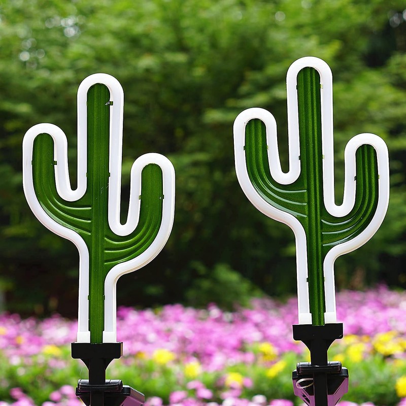 SunKite Cactus Solar Stake Lights Outdoor,Waterproof Solar Neon Lights for