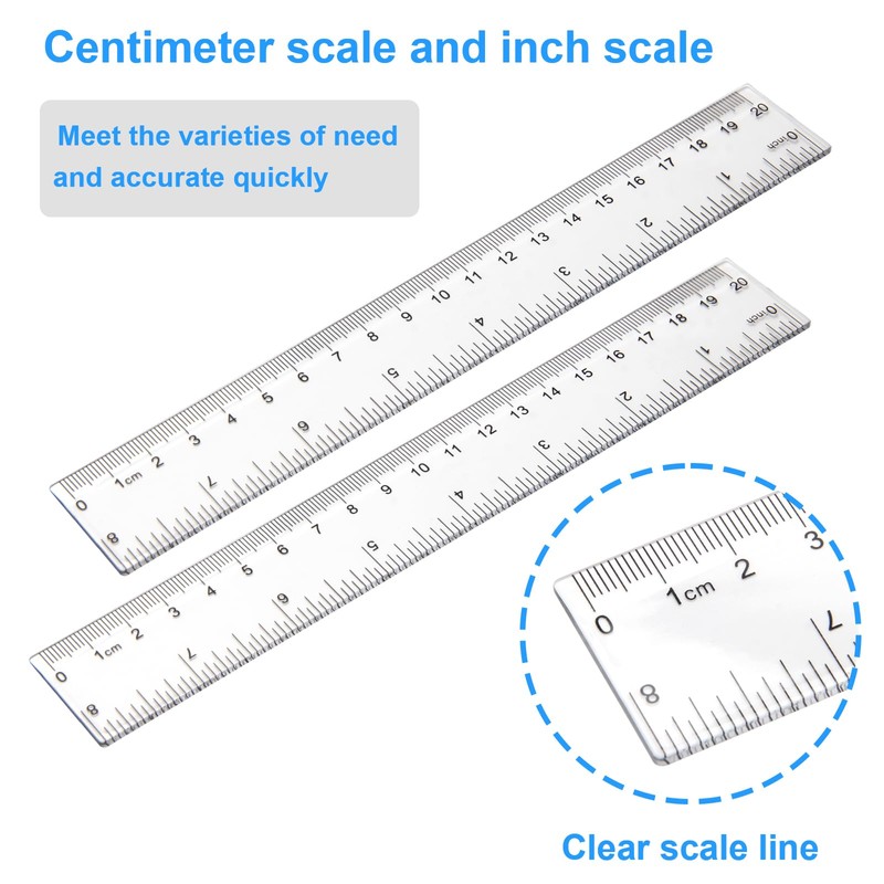 Pletpet 2 Pack - 8 inch Clear Plastic Ruler Straight