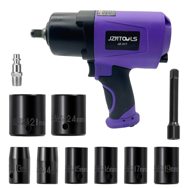 JZNTOOLS 1/2-Inch Composite Air Impact Wrench, Twin Hammer, 1250 ft-lbs