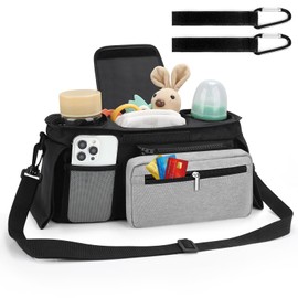 Accmor Universal Stroller Organizer with Insulated Cup Holder Detachable Phone Bag and Shoulder Strap,Stroller Bag Caddy Organizer Accessories Fits for Uppababy, Baby Jogger, Britax Strollers