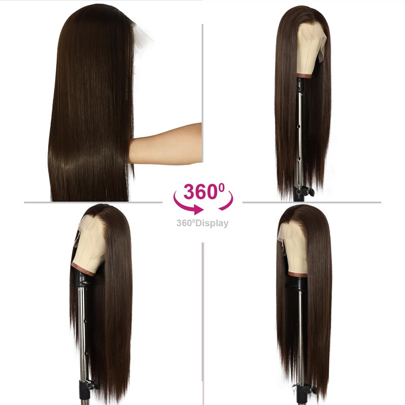 SAPPHIREWIGS Brown Synthetic Lace Front Wig Long Straight Free Part