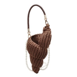 Handwoven Fashion Seashell Bag for Women Crochet Beach Bag Unique Boho Clutch with Pearl Strap Leather Handle 2025