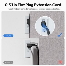 NTONPOWER Flat Plug Extension Cord, 5ft Flat Power Strip with 3 Outlets 3 USB (1 USB C) Black Extension Cord for Home Office Dorm Room Essentials