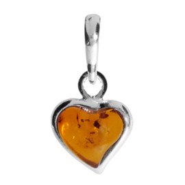 Pendant Small Heart 925/000 Silver Amber, Sterling Silver, Amber