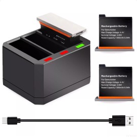 Unbranded 3-Port USB Charger Hub for Osmo Action & 2 Pcs 1300mAh Battery for Osmo Action 1