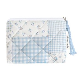 Monedero de algodón acolchado con estampados florales, funda para cámara digital con bonitos estampados y cremallera para mujeres y niñas (AZUL CON PE