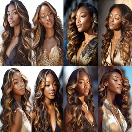 BilltiiWW Highlight P1B27 Body Wave Human Hair #1B Mixed With #27 Body Wave Bundles Brazilian Human Hair Weave Soft and Silky for Black Women 20 22 24 Inch