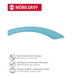 Gedotec Furniture handles for children's rooms, drill spacing 128 mm, colour: turquoise, pack of 10, plastic drawer handles, colour, colourful door handles, children's furniture handles, furniture