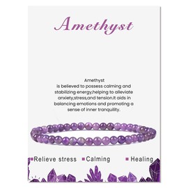 Uwiyo Genuine Natural Stone Bracelet, 4 mm Gemstone Bracelet, Bead Bracelet, Yoga Bracelet, Ball Bracelet for Women, Girls, Gift for Birthday, Mother's Day, Christmas, Stone