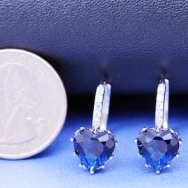 Uloveido Created Sapphire Blue Crystal Heart Design Earrings Studs White Gold Plated Jewlery for Women Sensitive Ears with Cubic Zirconia Stone BME131