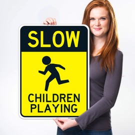 Sigo Signs, Go Slow Children Playing Sign, Board 18x24 Inches, 55 mil Thick HDPS (high Density polystyrene), Made in USA