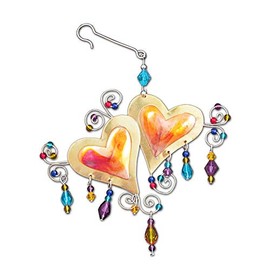 Metal Beaded Double Heart Christmas Holiday Ornament Hanging Decoration Fair Trade