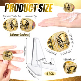 Misdary 6 Pcs Soccer Baseball Basketball Championship Rings with Holder Most Valuable Player Trophy Gold Ring Award Gift Team Prize for Football Tournament Winner (Trophy)