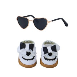for 17cm Doll Clothing Accessories Set, Mini Mary Jane Leather Shoes with Bow Decoration and Glasses (White2)