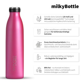 720°DGREE Stainless Steel Drinking Bottle ‘milkyBottle’ – 500 ml – Perfect for Children, BPA-Free, Leak-Proof, Suitable for Carbonated Drinks – Small Thermos for Carbonated Drinks, Sports, School,