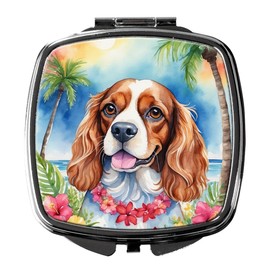 Caroline's Treasures Cavalier Spaniel Luau Compact Mirror Decorative Travel Makeup Mirror for Women Girls Gifts Pocket Makeup Mirror Folding Handheld