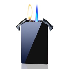 Butane Torch Lighter, Fun Dual Flame Lighter, Cool Jet Torch Lighter, Refillable Adjustable Soft Flame and Jet Blue Flame Lighter, Windproof Butane Lighter, Unique Men's Lighter Gift (No Gas) (Black)