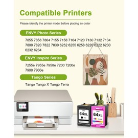 64XL Ink Cartridges Black and Color Replacement for HP 64 Ink Combo Pack for Envy Photo 7855 7858 7155 7120 Printer (2-Pack, Black/Tri-Color)