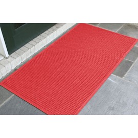 M+A Matting - 280650035 280 WaterHog Fashion Polypropylene Fiber Entrance Indoor/Outdoor Floor Mat, SBR Rubber Backing, 5' Length x 3' Width, 3/8" Thick, Solid Red