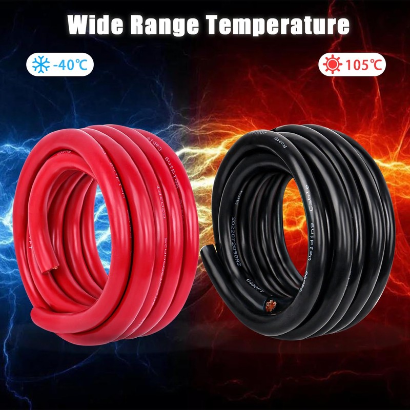 Kimbluth 2/0 Gauge Battery Cable Copper Wire, 5FT Red+5FT Black