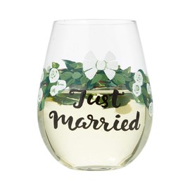 Enesco Lolita Just Married Stemless Wine Glass Set of 2
