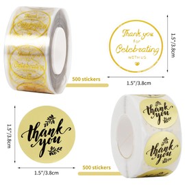 1000 Pcs 2 Rolls Thank You Stickers for Small Business Foil Gold Thank You Stickers 1 Round Waterproof Labels for Small Business Party Favors Fragile Packaging Teachers & Rewards