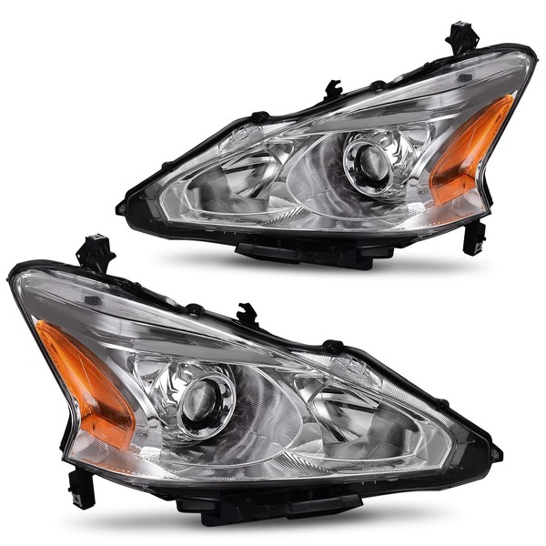 DWVO Headlight Assembly Compatible with 2013-2015 13-15 Altima 2013 2014 2015 13 14 15 (Only 4-Door Sedan Models) Headlamps Replacement Chrome Housing Pair Driver & Passenger Side