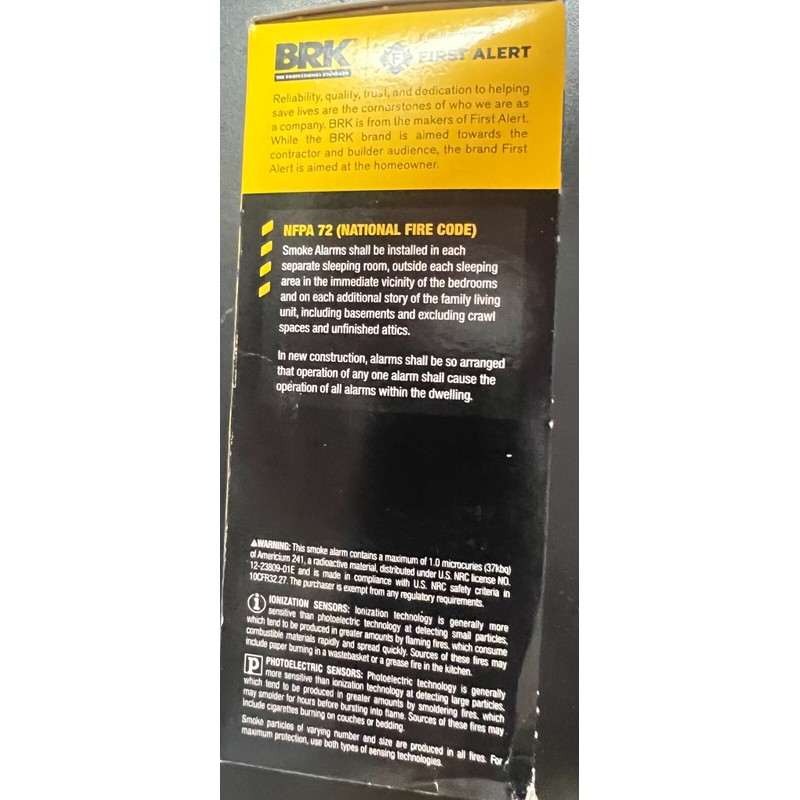 BRK Hardwire w/Battery Backup SMI100-AC Ionization Smoke Alarm O3 2639