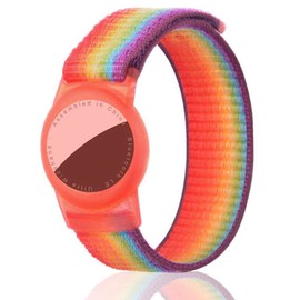 Dingfeiyu Nylon für Airtag Armband Kinder, Anti-Lost, Anti-Kratz-Schutz für die Positionierung des Bracelet für AirTag Wasserdicht (Regenbogen)