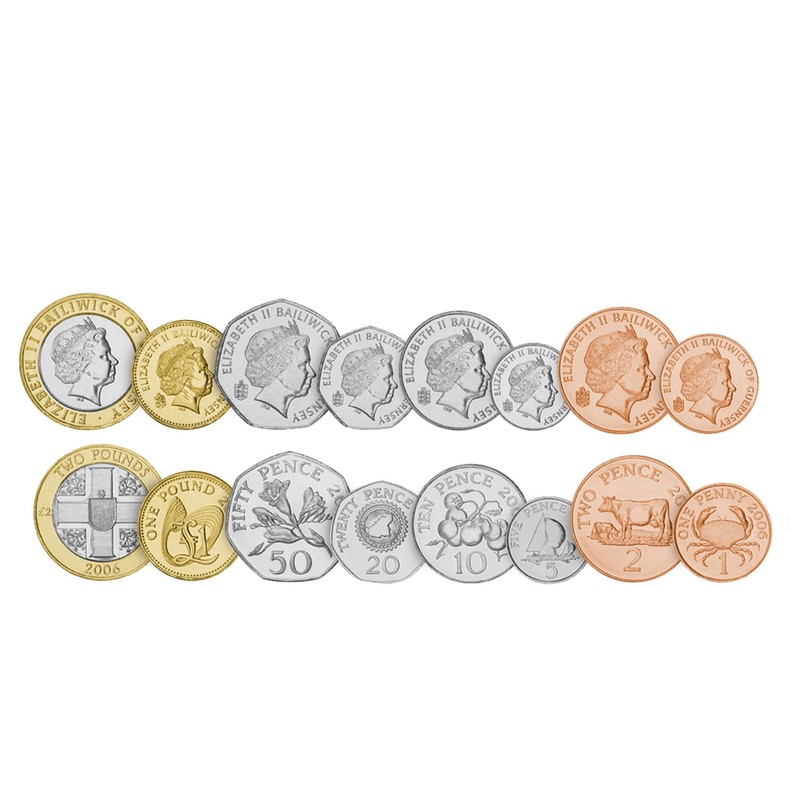 God Save The Queen Guernsey 8 Uncirculated Coin Set 1p