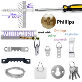 Ansoon 50pcs Bear Claw Double-Headed Wall Picture Screw, 4-in-1 Picture Hanging Hooks Screws for D-Rings, Sawtooth, Wire Holding Up to 30 Pounds for Hanging and Mounting