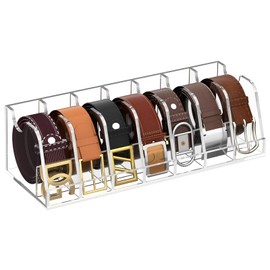 NIUBEE Belt Organizer - Acrylic Belt Storage Holder with 7 Compartments and Display Stand