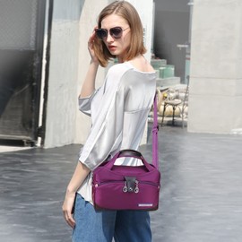 NICOLE & DORIS Casual Shoulder Bag for Women Multi Pocket Handbag Fashion Tote Bag Lightweight Crossbody Bags Satchel Bag Nylon Messenger Bag for Sport Travel Purple